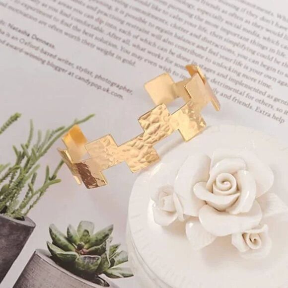 New Gold Bar Bracelet Simple Delicate Cuff Bangle Bracelet 18K Handmade - Picture 3 of 7